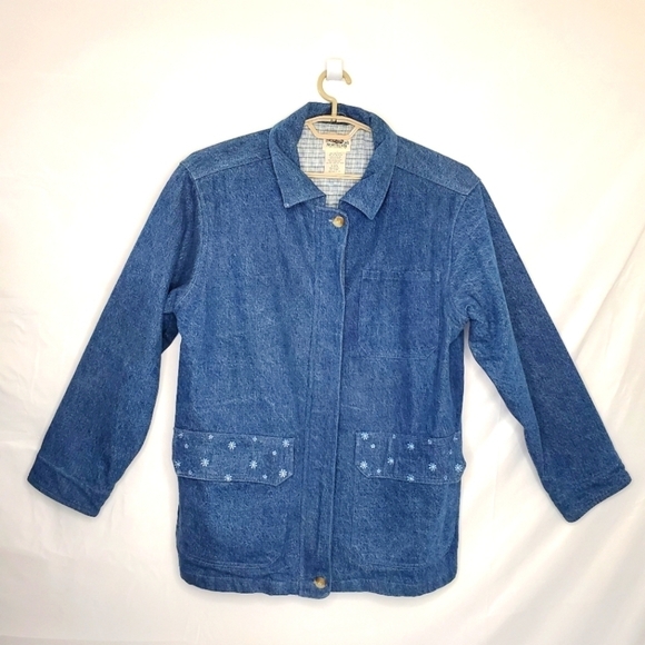 Northern Reflections Lined Denim Jacket Size L Vintage Cotton Embroidered Plaid - Picture 10 of 10